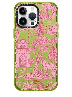 Casetify Green & Pink Cheetah Paradise Print iPhone 14 Pro Max Case